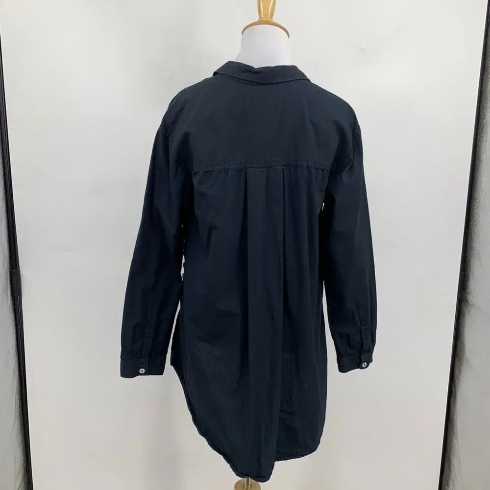 Anthropologie Shirt Women S Small Black Collared Popover Side Buttons Oversized - Picture 5 of 9